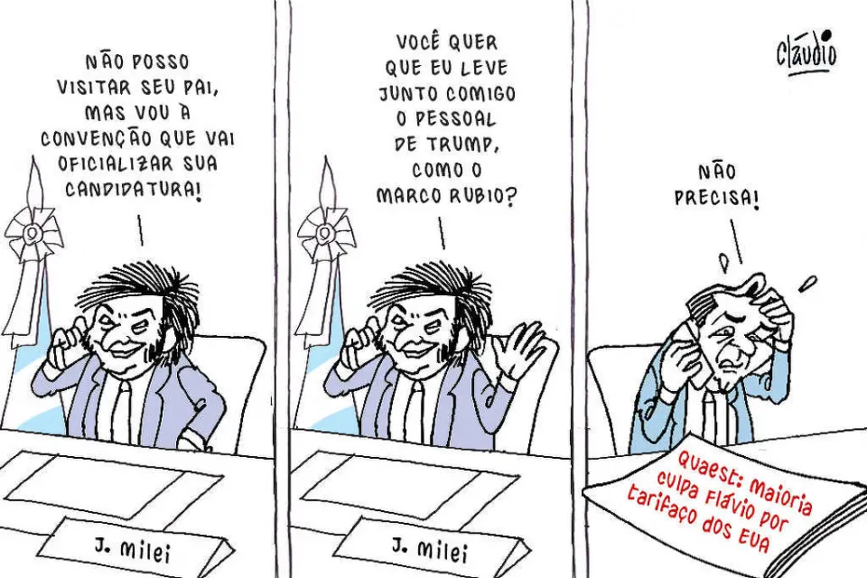 Milei na convenção de Flávio Bolsonaro